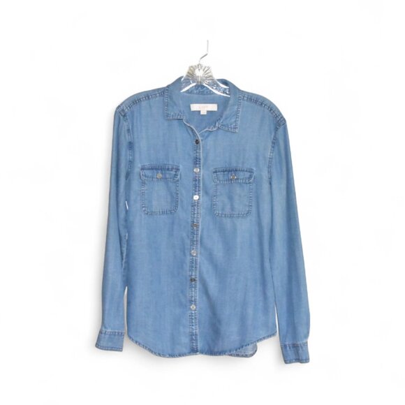 Loft Long Sleeve Button Down Linen Blend Shirt Top Size S - Picture 1 of 13